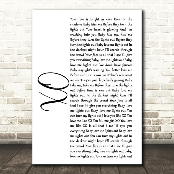 John Mayer XO White Script Song Lyric Quote Print