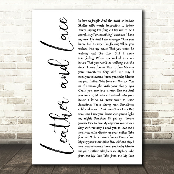 Stevie Nicks Leather And Lace White Script Song Lyric Quote Print