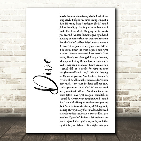 Ed Sheeran Dive White Script Song Lyric Print