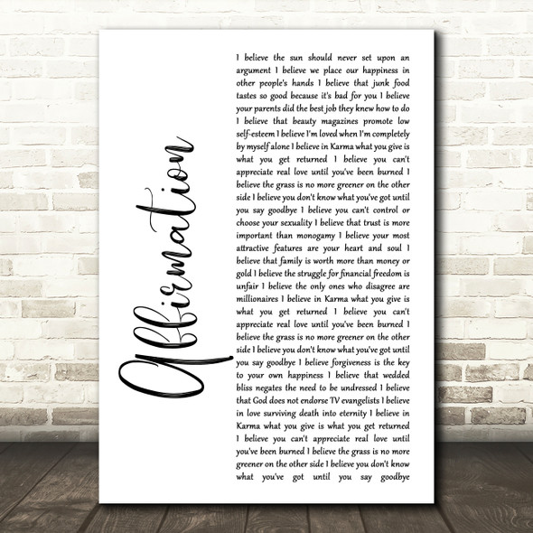 Savage Garden Affirmation White Script Song Lyric Music Art Print