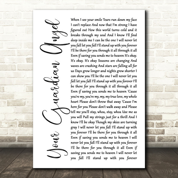The Red Jumpsuit Apparatus Your Guardian Angel White Script Song Lyric Music Art Print