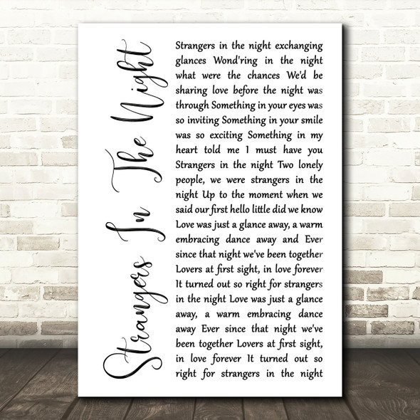 Frank Sinatra Strangers In The Night White Script Song Lyric Music Art Print