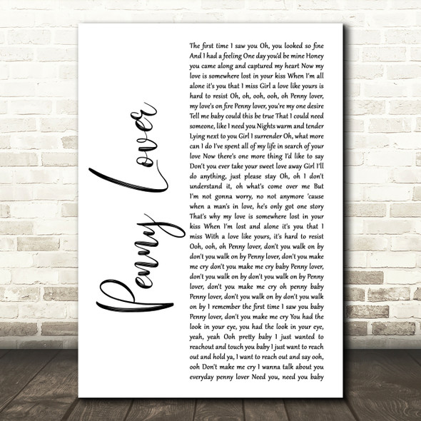 Lionel Richie Penny Lover White Script Song Lyric Music Art Print