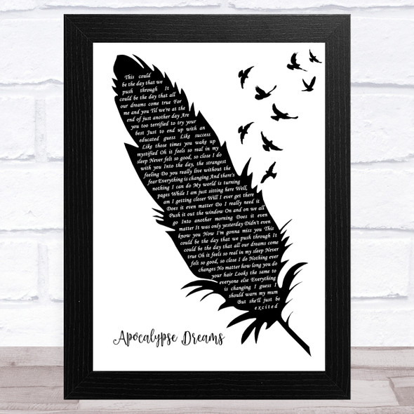 Tame Impala Apocalypse Dreams Black & White Feather & Birds Song Lyric Art Print