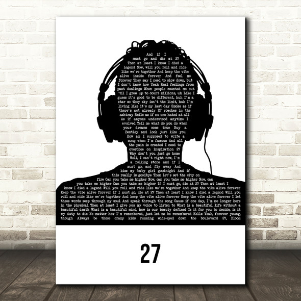 Machine Gun Kelly 27 Black & White Man Headphones Song Lyric Art Print
