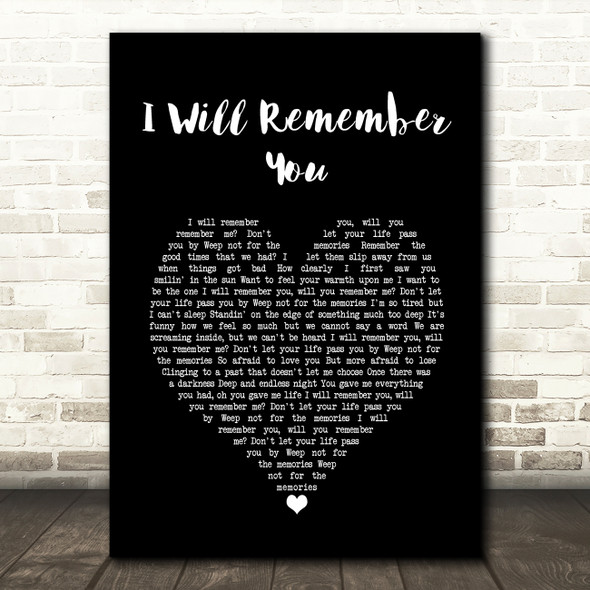 Sarah McLachlan I Will Remember You Black Heart Song Lyric Art Print