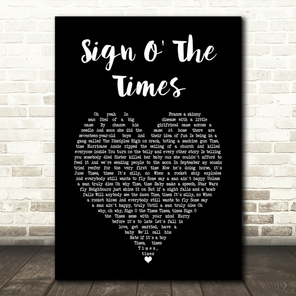 Prince Sign O' The Times Black Heart Song Lyric Art Print