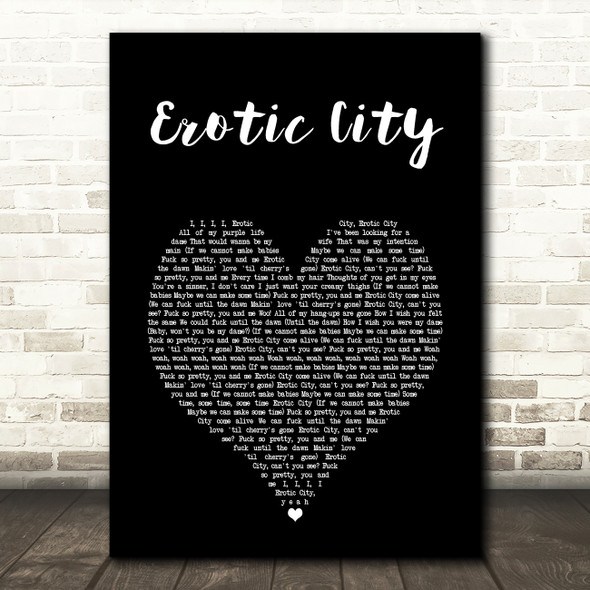 Prince and the Revolution Erotic City Black Heart Song Lyric Art Print