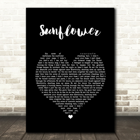 The Courteeners Sunflower Black Heart Song Lyric Wall Art Print