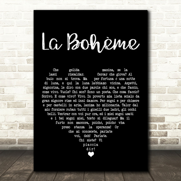 José Carreras La Bohème Black Heart Song Lyric Art Print