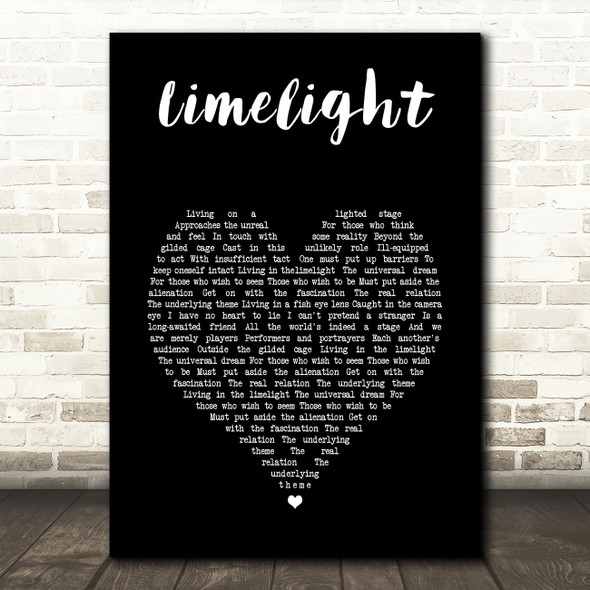 Rush Limelight Black Heart Song Lyric Art Print