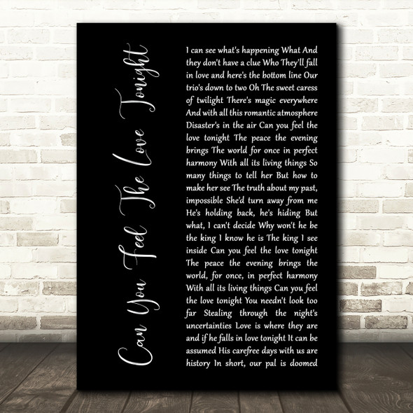 The Lion King Can You Feel The Love Tonight Black Script Song Lyric Art Print