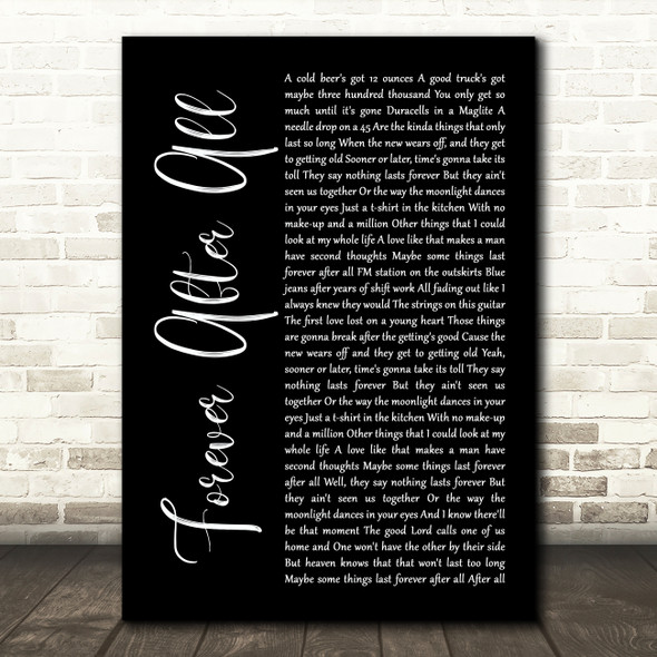 Luke Combs Forever After All Black Script Song Lyric Art Print