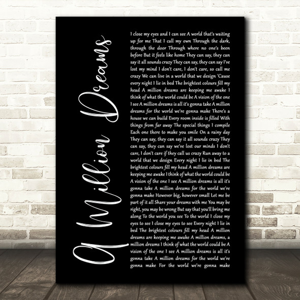 The Greatest Showman A Million Dreams Black Script Song Lyric Art Print