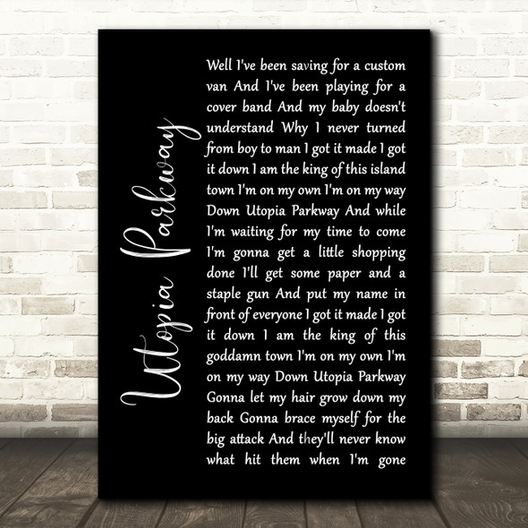 Fountains Of Wayne Utopia Parkway Black Script Song Lyric Art Print