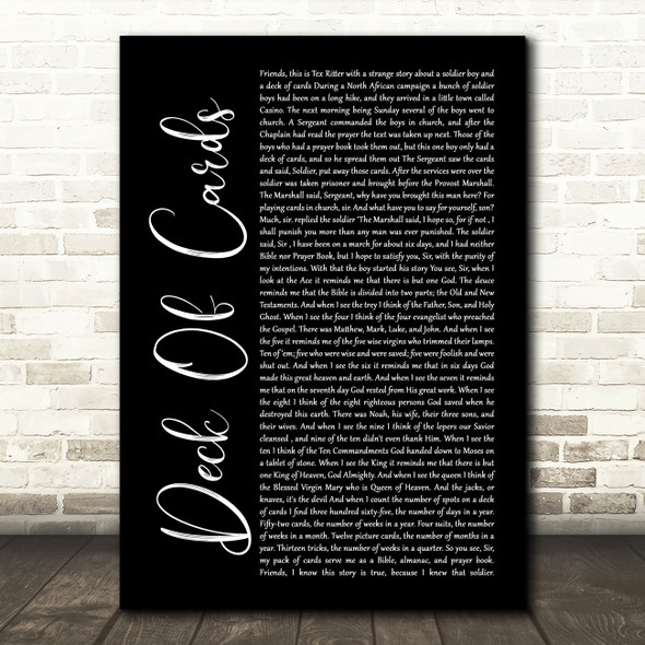 Tex Ritter Deck Of Cards Black Script Song Lyric Art Print