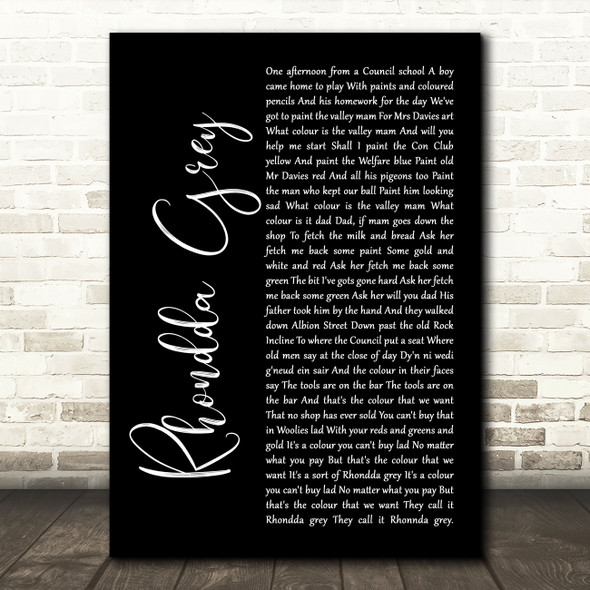 Max Boyce Rhondda Grey Black Script Song Lyric Art Print