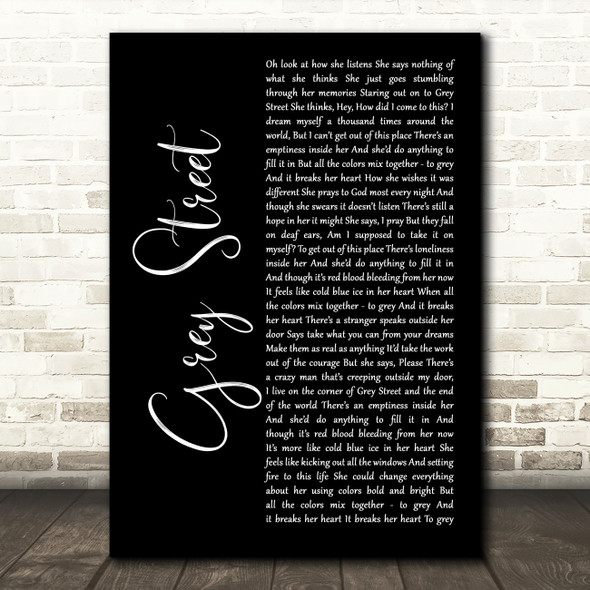 Dave Matthews Band Grey Street Black Script Song Lyric Art Print