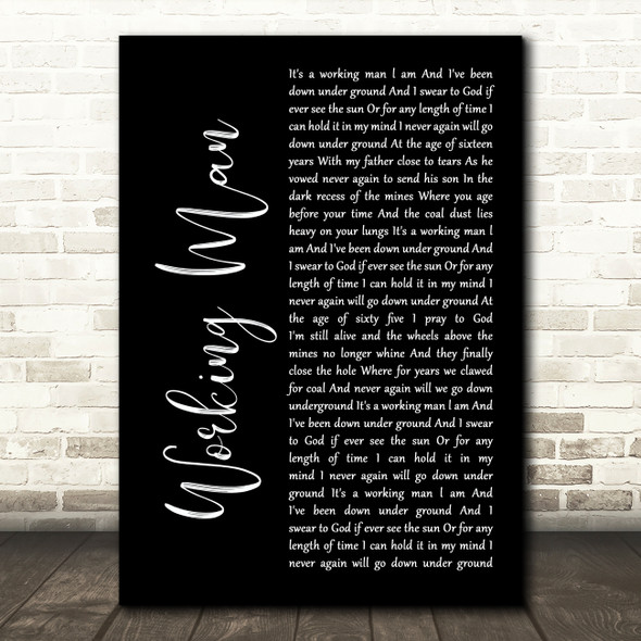 David Alexander Working Man Black Script Song Lyric Art Print