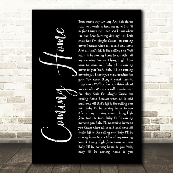 Kolby Cooper Coming Home Black Script Song Lyric Art Print
