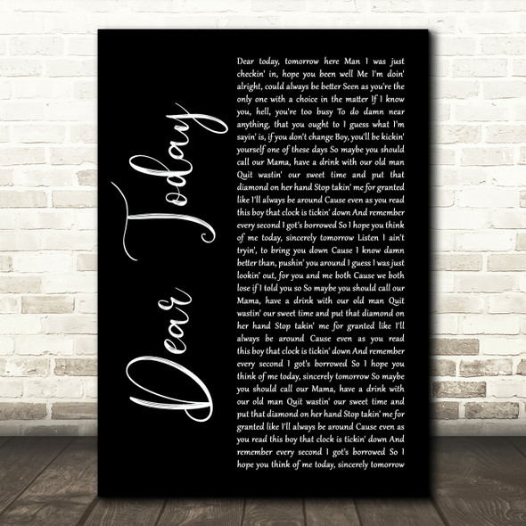 Luke Combs Dear Today Black Script Song Lyric Art Print