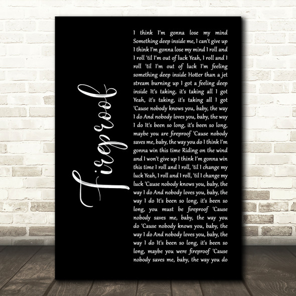 One Direction Fireproof Black Script Song Lyric Art Print