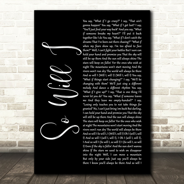Ben Platt So Will I Black Script Song Lyric Art Print
