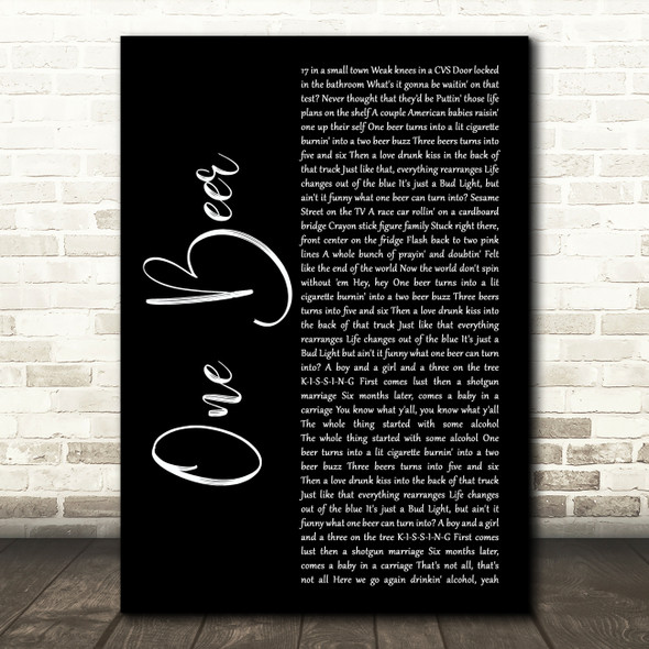 HARDY One Beer Black Script Song Lyric Art Print