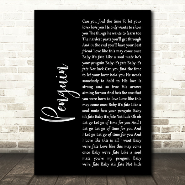 Christina Perri Penguin Black Script Song Lyric Art Print