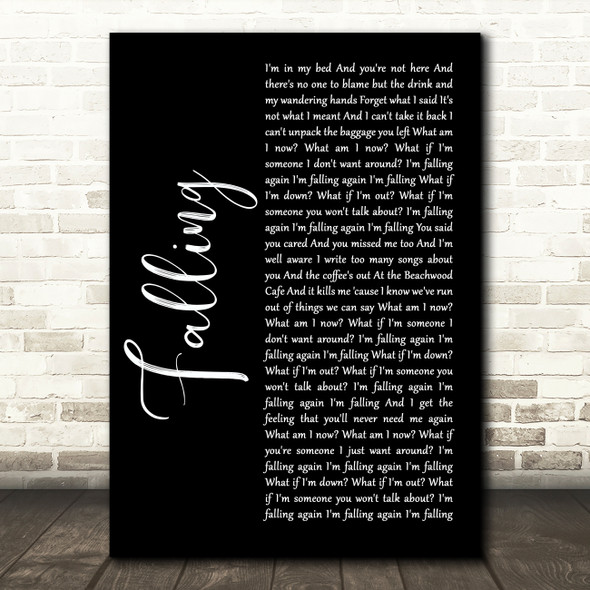 Harry Styles Falling Black Script Song Lyric Art Print