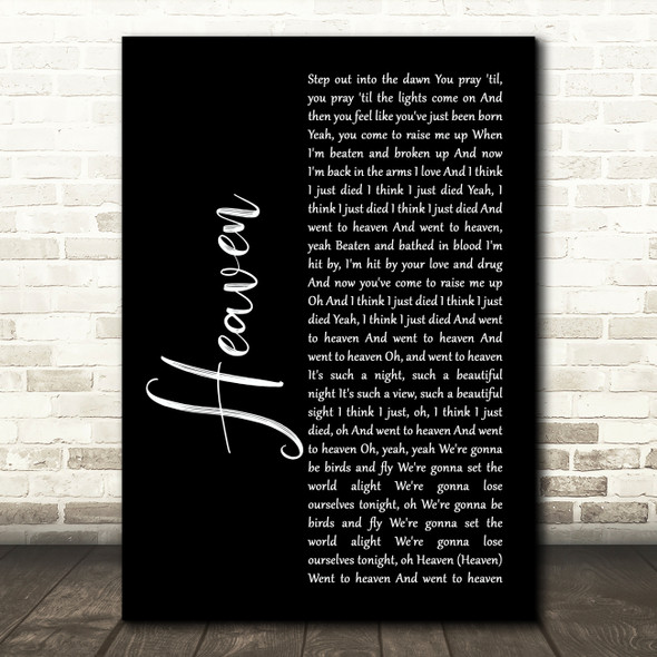 Avicii with Chris Martin Heaven Black Script Song Lyric Art Print