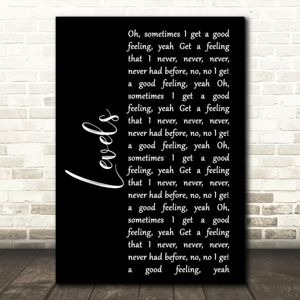 Avicii Levels Black Script Song Lyric Art Print