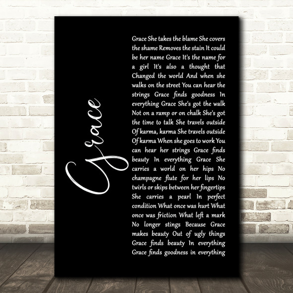 U2 Grace Black Script Song Lyric Art Print