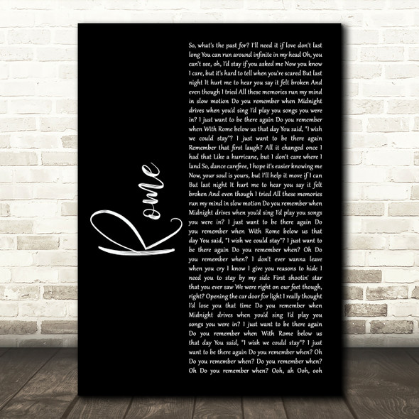 Dermot Kennedy Rome Black Script Song Lyric Art Print