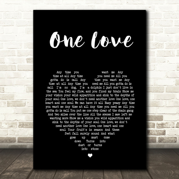 The Stone Roses One Love Black Heart Song Lyric Wall Art Print