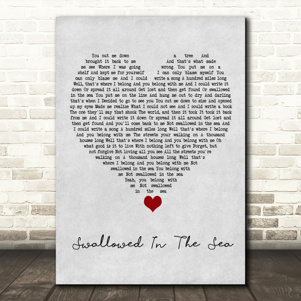 Coldplay Swallowed In The Sea Grey Heart Song Lyric Art Print