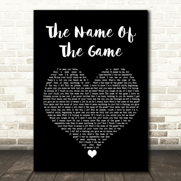 ABBA The Name Of The Game Black Heart Song Lyric Wall Art Print