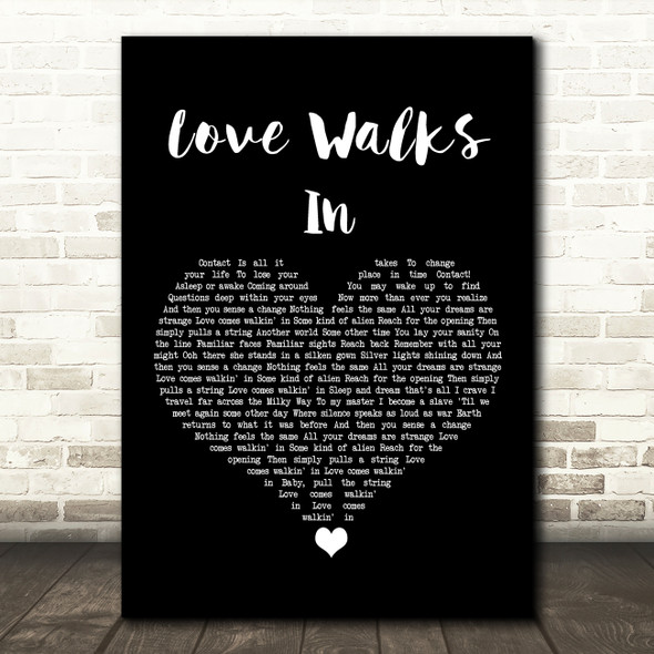Van Halen Love Walks In Black Heart Song Lyric Wall Art Print
