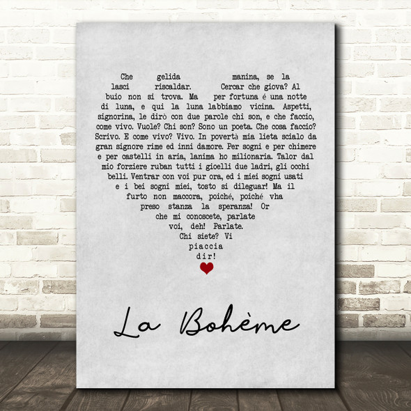 José Carreras La Bohème Grey Heart Song Lyric Art Print