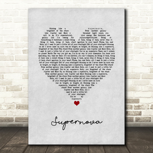 Kylie Minogue Supernova Grey Heart Song Lyric Art Print