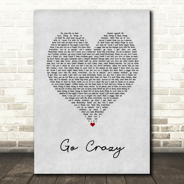 Chris Brown Ft. Young Thug Go Crazy Grey Heart Song Lyric Art Print