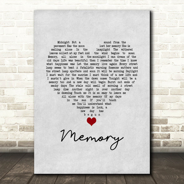 Barbra Streisand Memory Grey Heart Song Lyric Art Print