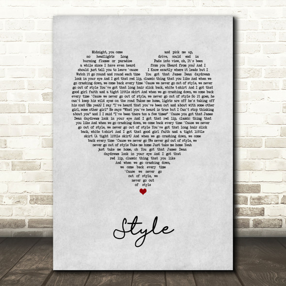 Taylor Swift Style Grey Heart Song Lyric Art Print