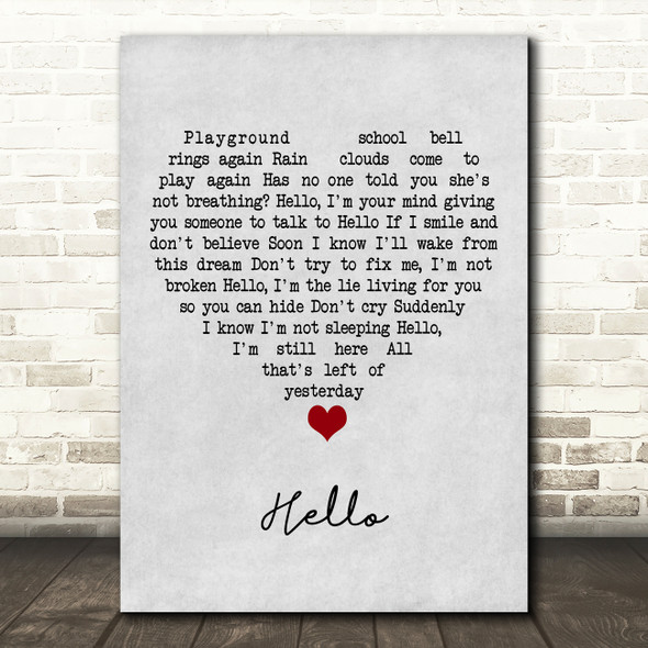 Evanescence Hello Grey Heart Song Lyric Art Print