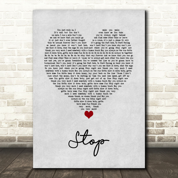 Spice Girls Stop Grey Heart Song Lyric Art Print
