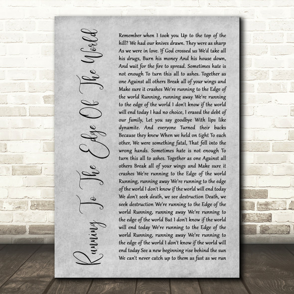 Marilyn Manson Running To The Edge Of The World Grey Rustic Script Song Lyric Art Print