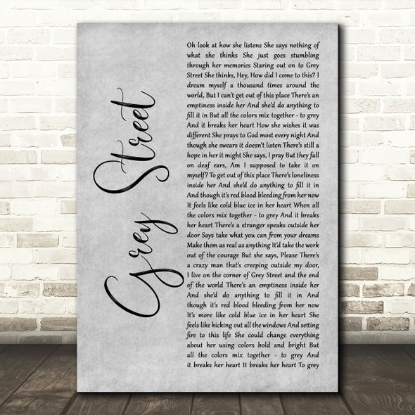 Dave Matthews Band Grey Street Grey Rustic Script Song Lyric Art Print