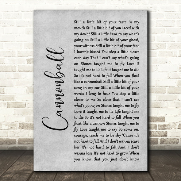 Damien Rice Cannonball Grey Rustic Script Song Lyric Art Print