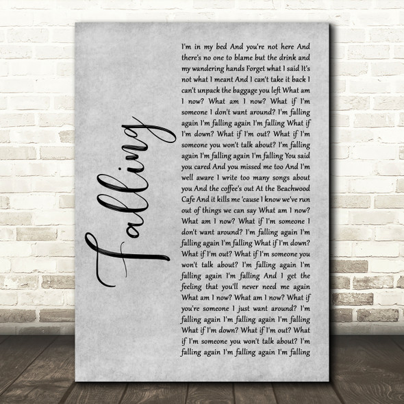 Harry Styles Falling Grey Rustic Script Song Lyric Art Print