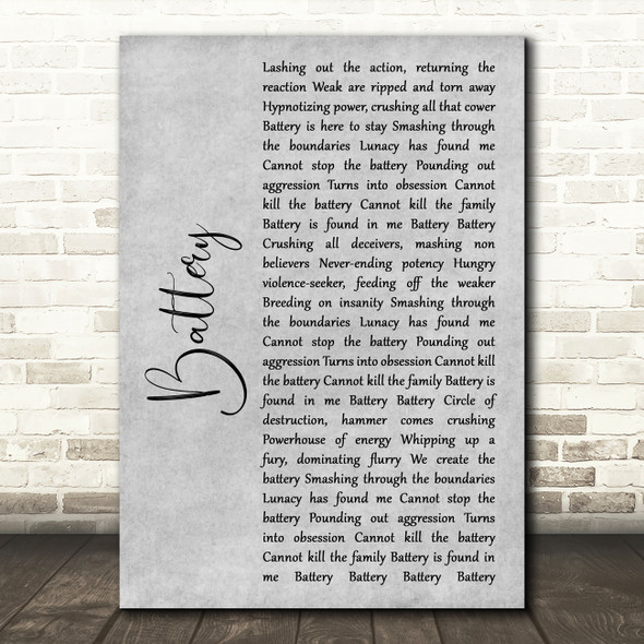 Metallica Battery Grey Rustic Script Song Lyric Art Print